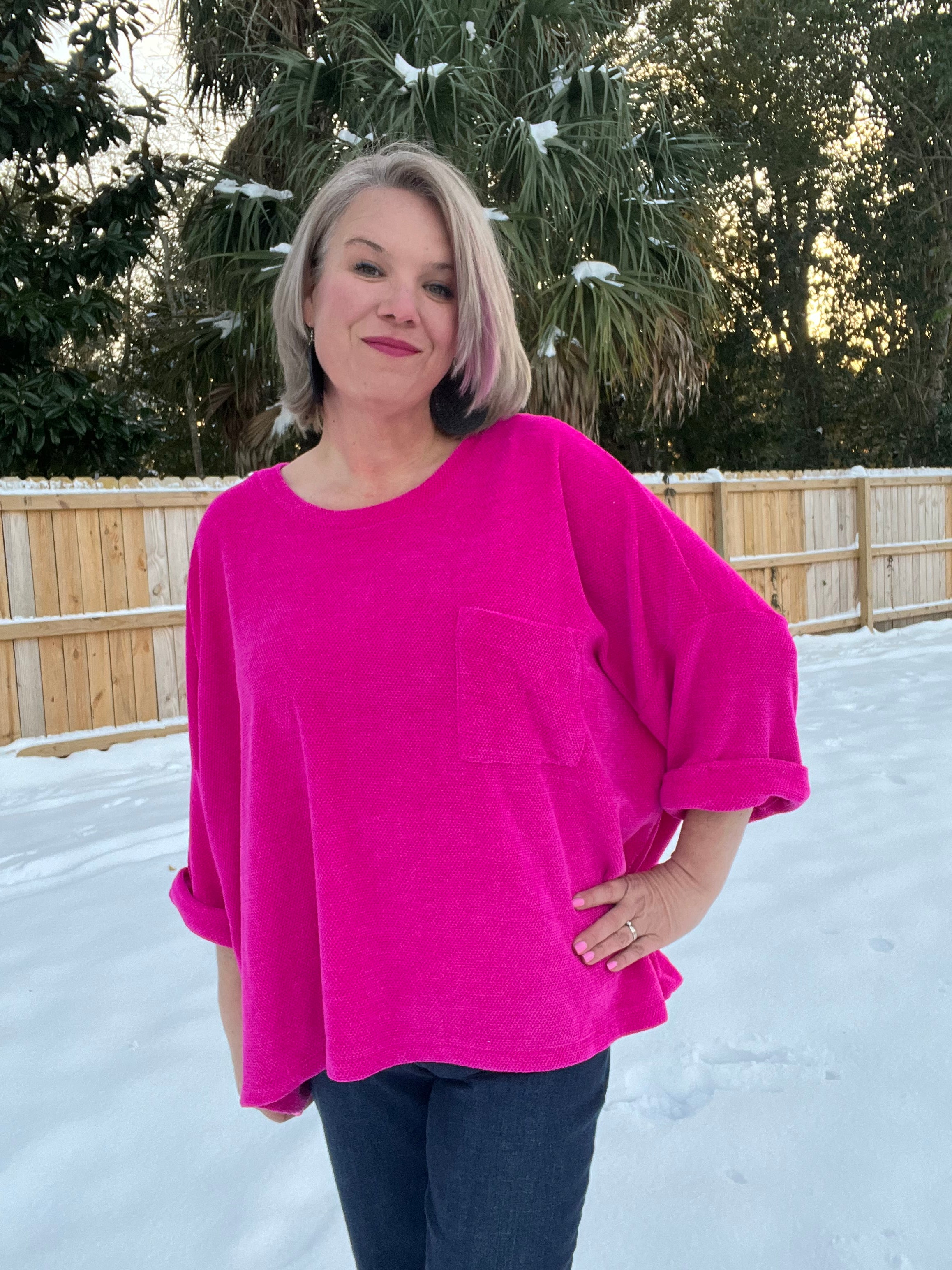 White Birch Pink Thoughts Chenille Blouse 3XL Blouses