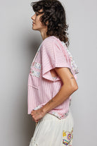 POL Short Sleeve Hooded Top with Back-Open & Pearl Details