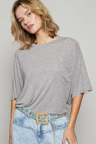 POL Gray Round Neck Half Sleeve T-Shirt Gray