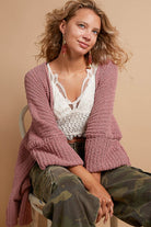 POL Mauve Open Front Sweater Cardigan with Pockets Mauve Trendsi