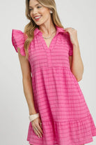 Umgee Pink Textured Flutter Sleeve Mini Dress