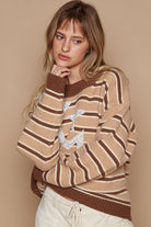 POL Star Patch Stripe Round Neck Sweater Trendsi