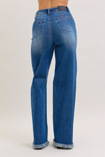 Karla High Waist Column Straight Button-Fly & Back Welt Pkts Womens