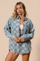 BiBi Frayed Edged Detail Washed Checker Denim Shirt