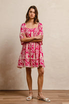BiBi Fuchsia Aztec Woven Printed Contrast Binding Dress