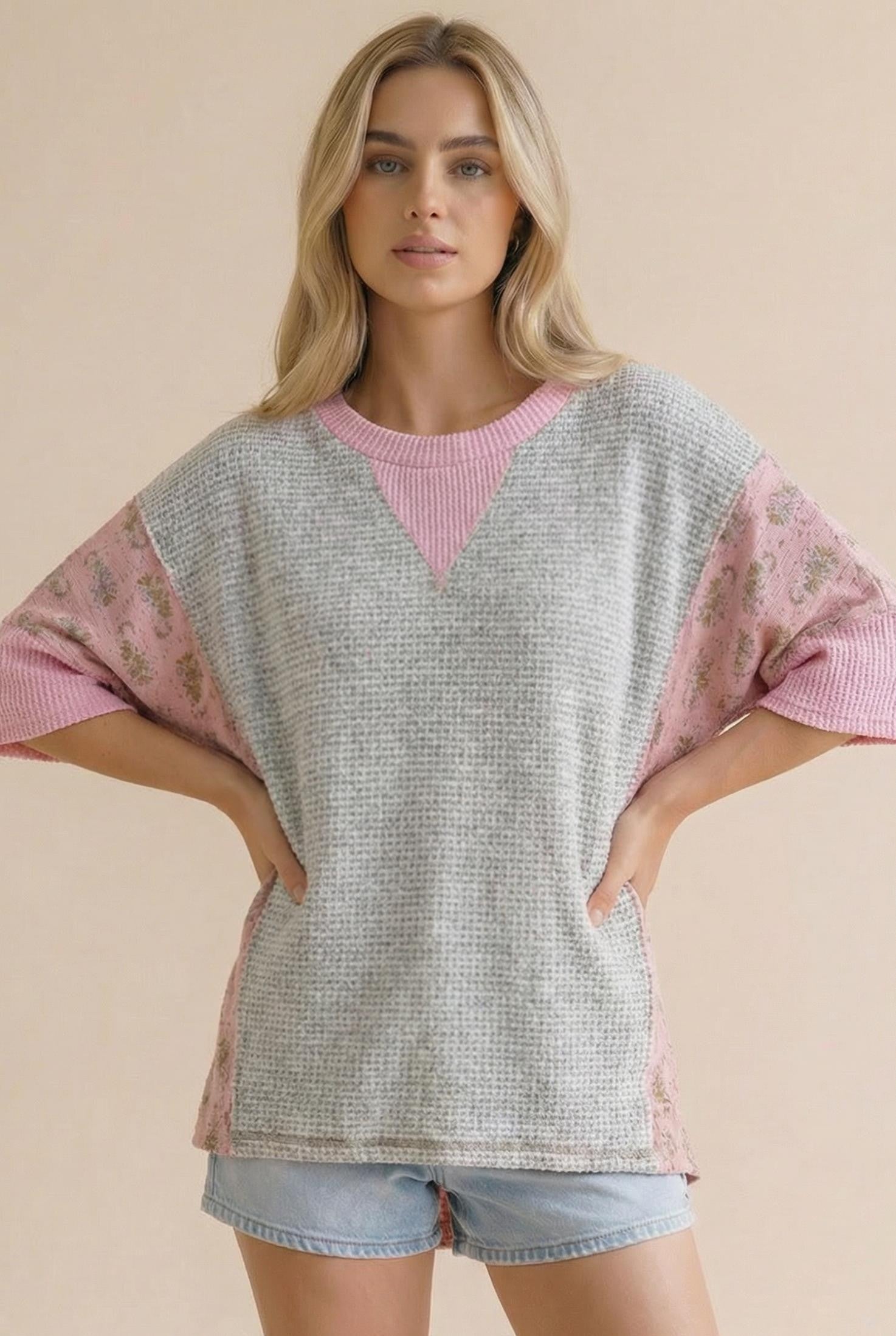 Haptics Cozy Color Block Waffle Knit Top