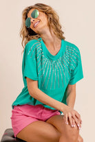 BiBi Jade Rhinestone Beaded Short Sleeve Top