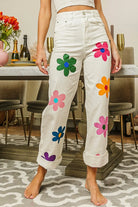 BiBi Off White Flower Print Straight Legs Pants OFF WHITE