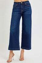RISEN Dark Washed High Rise Cropped Wide Leg Jeans