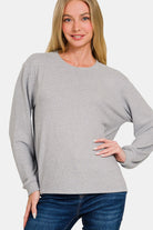 Zenana Hacci Round Neck Long Sleeve T-Shirt Shirts & Tops