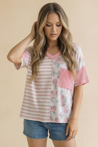 Haptics So Rosy Mixed Print V-Neck Top