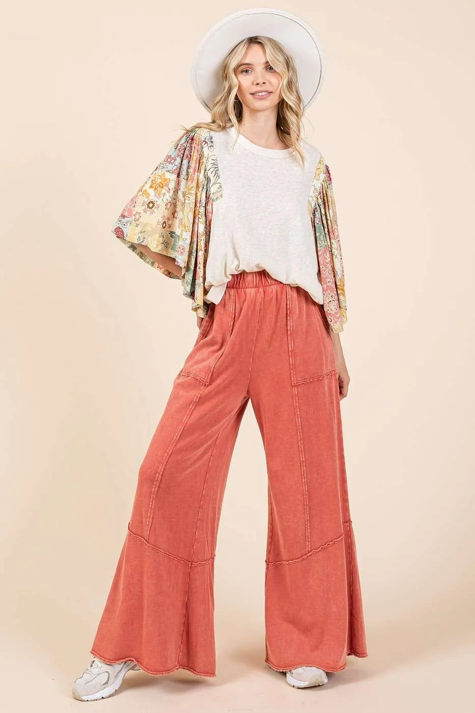 Mittoshop Rust Mineral Wash Wide Flared Leg Pants
