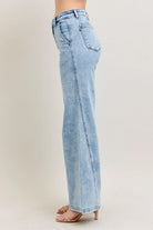 Judy Blue Light Washed High Waist Wide Leg Jeans with Skewed Inseam