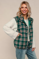 Haptics Green Snap Button Down Plaid Quilted Puffer Vest