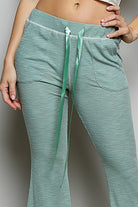 POL Pale Sage Drawstring Textured Ribbed Knit Pants