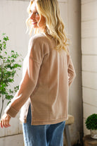 And The Why Brown Henley Cuff Sleeve Side Slit Pullover