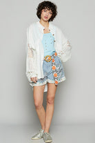 POL White Openwork Lantern Sleeve Button Down Gauze Shirt Shirts & Tops