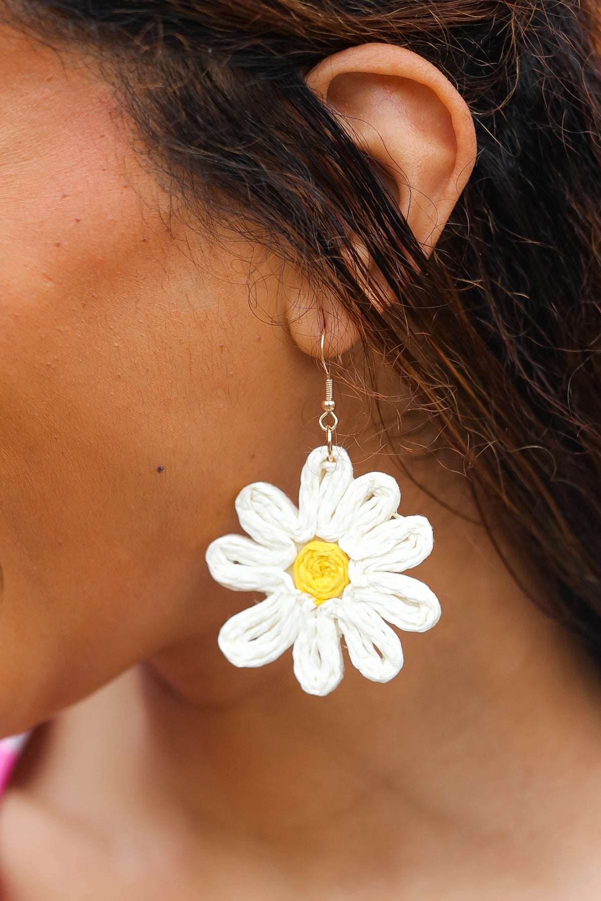 Ivory Daisy Flower Straw Dangle Earrings Jane Claire