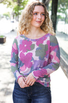 Haptics Beautiful You Magenta Floral Vintage Two Tone Knit Top 2024 Blow-Out Sale