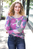 Haptics Beautiful You Magenta Floral Vintage Two Tone Knit Top 2024 Blow-Out Sale