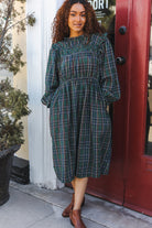 Haptics Hunter Green Plaid Check Woven Pocketed Dress Haptics