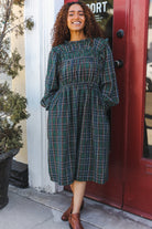 Haptics Hunter Green Plaid Check Woven Pocketed Dress Haptics