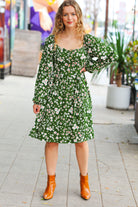 Haptics Positive Perceptions Olive Ditsy Floral Square Neck Dress Final Sale Haptics