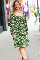 Haptics Positive Perceptions Olive Ditsy Floral Square Neck Dress Final Sale Haptics