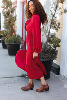 Haptics Holiday Red Overlap Ruffle V Neck Midi Dress Dresses