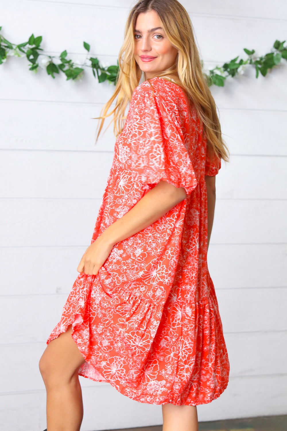 Haptics Coral Floral Button Down Midi Dress Final Sale Haptics