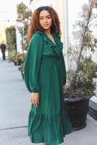 Haptics Holiday Green Overlap Ruffle V Neck Midi Dress Dresses