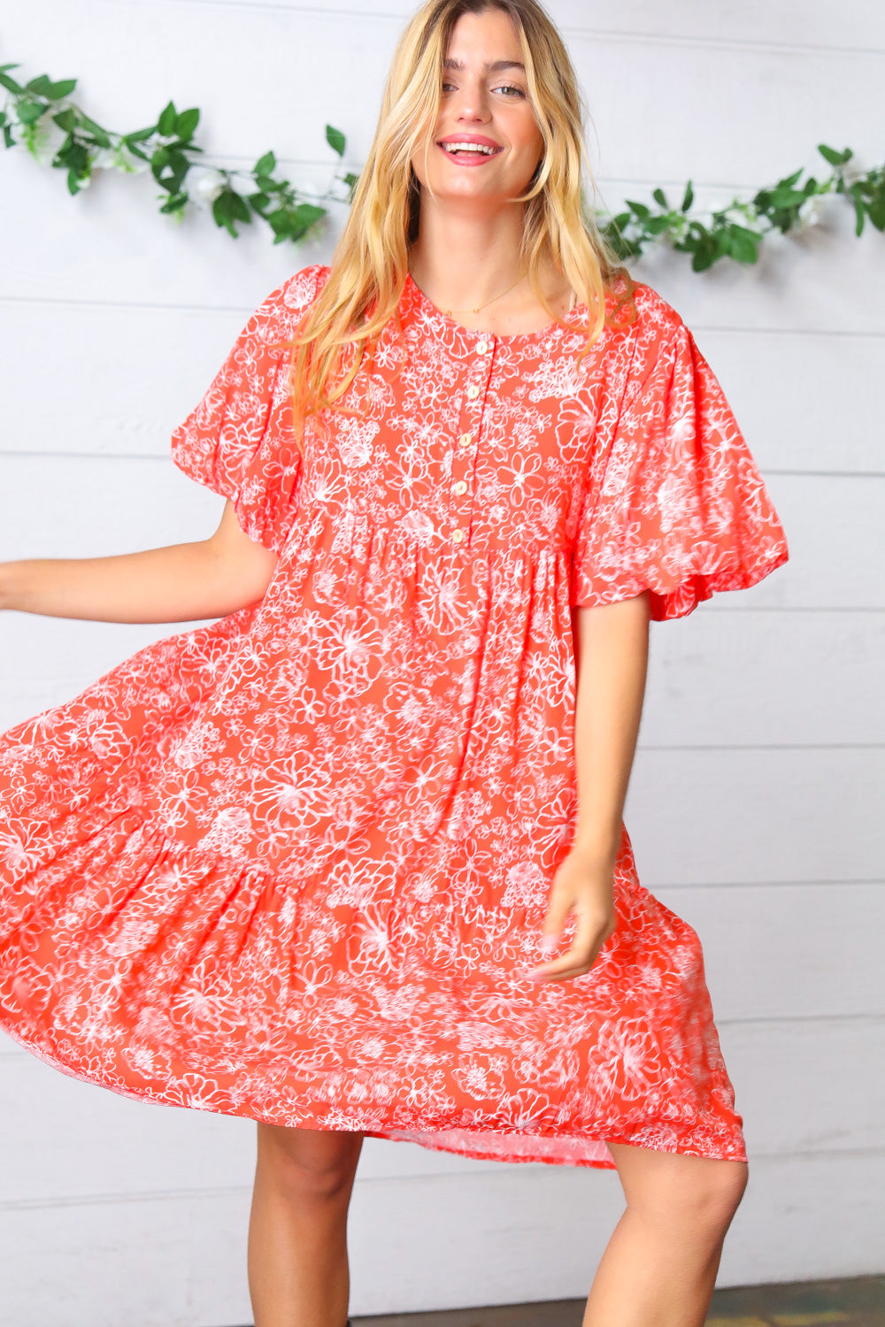 Haptics Coral Floral Button Down Midi Dress Final Sale Haptics