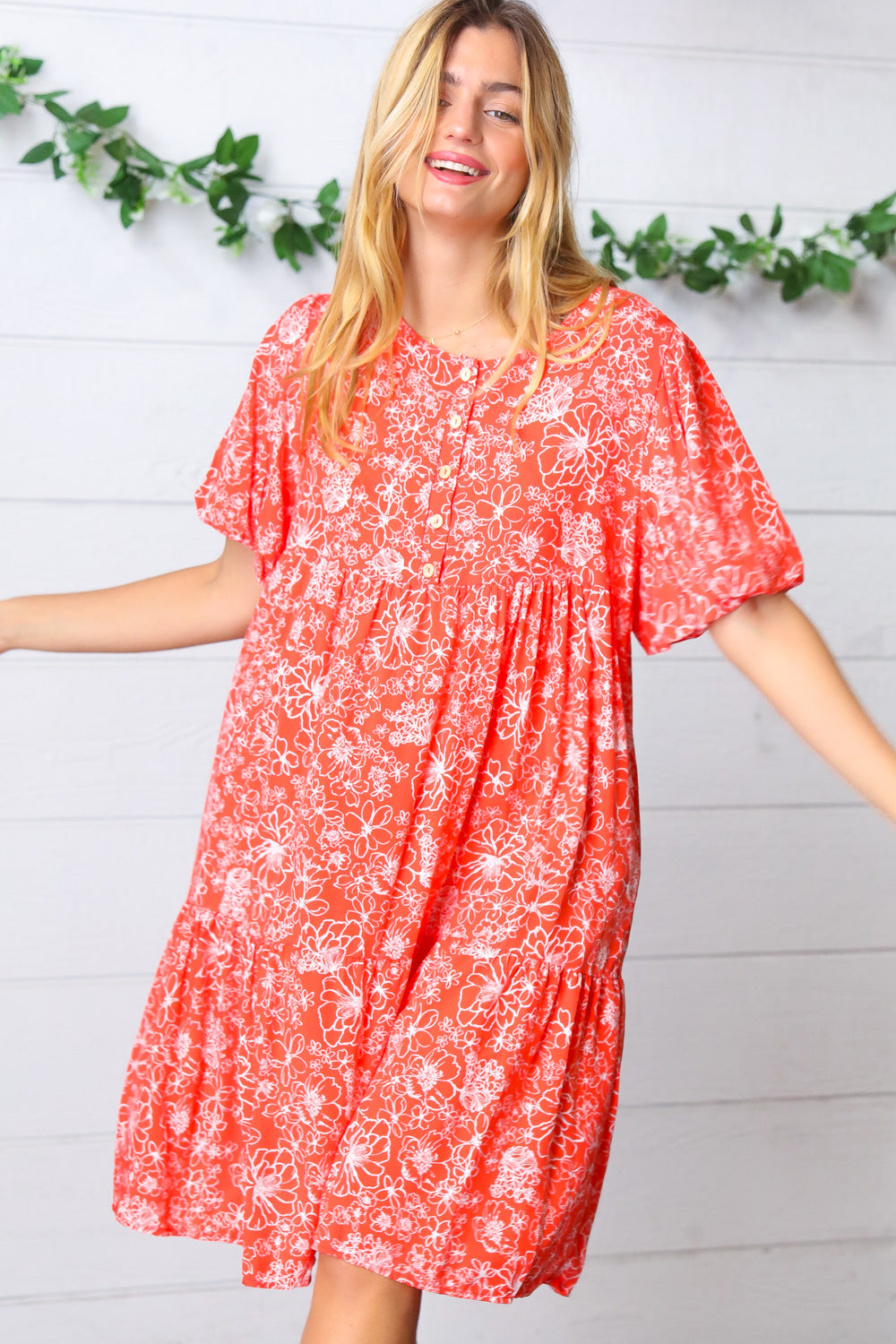 Haptics Coral Floral Button Down Midi Dress Final Sale Haptics