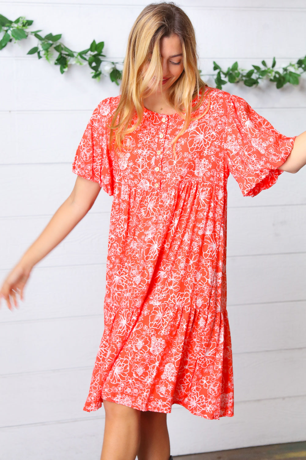 Haptics Coral Floral Button Down Midi Dress Final Sale Haptics