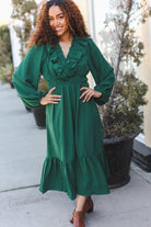 Haptics Holiday Green Overlap Ruffle V Neck Midi Dress Dresses