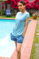 Haptics Charming in Aqua Asymmetrical Shirred Drop Shoulder Modal Top Haptics