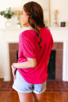 Haptics Be Your Best Fuchsia Cable Knit Dolman Short Sleeve Sweater Top Haptics