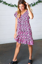 Haptics Black Multicolor Floral Babydoll Flutter Sleeve Midi Dress Final Sale
