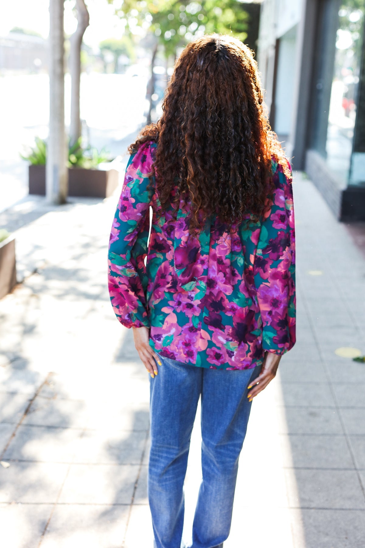 Haptics Beautiful You Hunter Green Watercolor Floral Print Notch Neck Top Final Sale