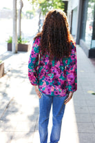 Haptics Beautiful You Hunter Green Watercolor Floral Print Notch Neck Top Final Sale