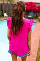 Haptics Summer Days Fuchsia Banded V Neck Flutter Sleeve Top 2025 Summer-Blow Out Sale