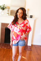 Haptics Tropical Vibes Peach Floral Dolman Ruffle Frill Sleeve Blouse Final Sale Haptics