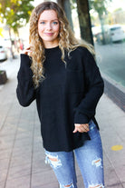 Haptics Classy Chic Black Mock Neck Chest Pocket Knit Sweater Haptics