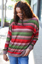 Haptics Perfectly You Olive & Mauve Stripe Two-Tone Banded Sweater Top