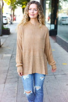 Haptics Classy Chic Taupe Mock Neck Chest Pocket Knit Sweater Haptics