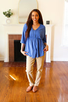 Haptics Easy To Love Blue Babydoll Dolman Modal V Neck Top