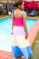 Haptics Vacay Vibes Hot Pink & Blue Smocked Color Block Maxi Dress Haptics