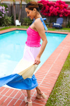 Haptics Hot Pink & Blue Smocked Color Block Maxi Dress 2024 Blow-Out Sale