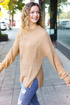 Haptics Classy Chic Taupe Mock Neck Chest Pocket Knit Sweater Haptics