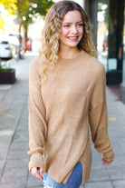 Haptics Classy Chic Taupe Mock Neck Chest Pocket Knit Sweater Haptics